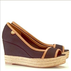 Tory Burch Majorica Platform Wedge Peep Toe